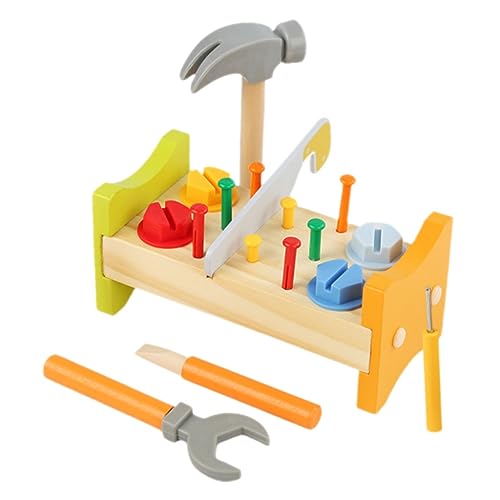 UPKOCH Holzspielzeug Werkzeugkasten für Kleinkinder mit Hammer und Nagelwerkbank Motorikspielzeug Kreativität und Hand Augen Koordination für Drinnen Kindergarten Sicheres Material von UPKOCH