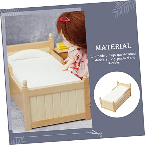 UPKOCH Maßstab Holz Einzelbett für Puppenhaus Schlafzimmer Deko Kleines Haus Zubehör für Realistische Wohnzimmerszene von UPKOCH