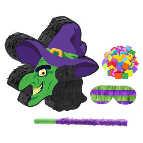 UPKOCH Mexikanische Halloween Hexen Piñata mit Augenbinde Papierkonfetti Party Spiel Deko für Geburtstag Fest und Foto Requisite von UPKOCH