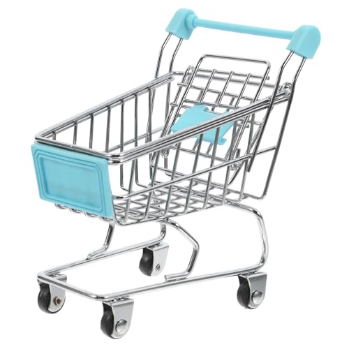 UPKOCH Mini Einkaufswagen Für Miniatur Supermarkt Handwagen Aus Niedlicher Einkaufswagen Für Rollenspiele Und Aufbewahrung Kleiner Handcart Hellblau von UPKOCH