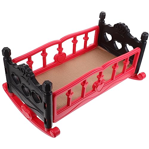 UPKOCH Mini-Kinderbett für Puppe puppenmöbel Puppenbett Kinderzimmer-Dekoration Miniaturmöbel Spielzeugmöbel Puppenhausbett Puppen-Krippenspielzeug Puppenhaus Krippe Plastik rot von UPKOCH