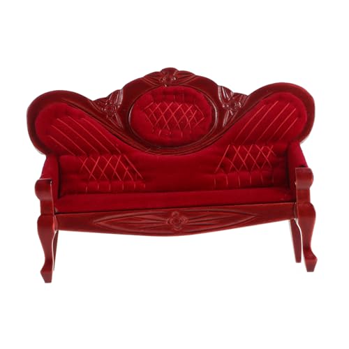 UPKOCH Mini-Sofa Wohnzimmer Dekoration kleine Couch Puppenhaus DIY Set DIY Puppenhaus Puppenhaushandwerk Miniaturen-Puppenhauszubehör Puppenstubenmöbel Puppenhaus-Miniaturen Holz rot von UPKOCH