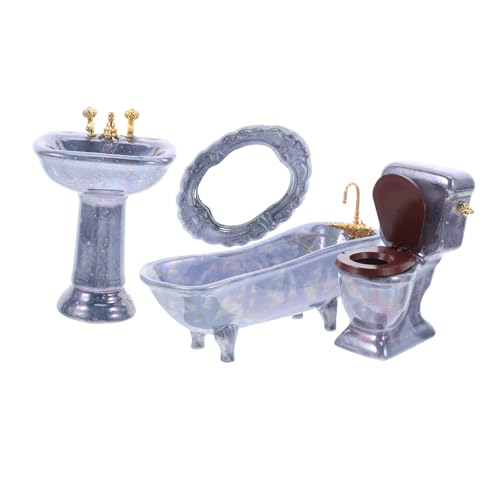 UPKOCH Miniatur Badezimmer Set Porzellan Mini Badewanne Waschbecken Toilette Spiegel Realistische Puppenhaus Möbel Dekoration Sammler von UPKOCH