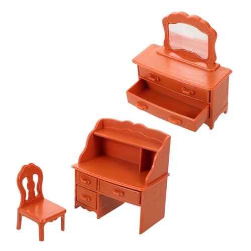 UPKOCH Miniatur Dollhouse Schminktisch mit Spiegel und Hocker Realistisches Tragbares Make Up Möbelmodell für Puppenhaus Dekoration und Kreatives Spiel Detailgetreue Miniaturmöbel von UPKOCH