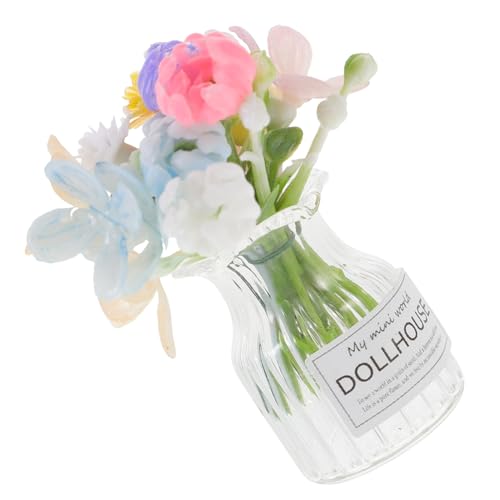 UPKOCH Miniatur Glasvase mit Simulation Blumen Puppenhaus Dekoration Leichtes Miniatur Bonsai Modell Sicherer für Puppenmöbel Regal und Fahrzeugdekor Farbenfrohes Mini Accessoire von UPKOCH