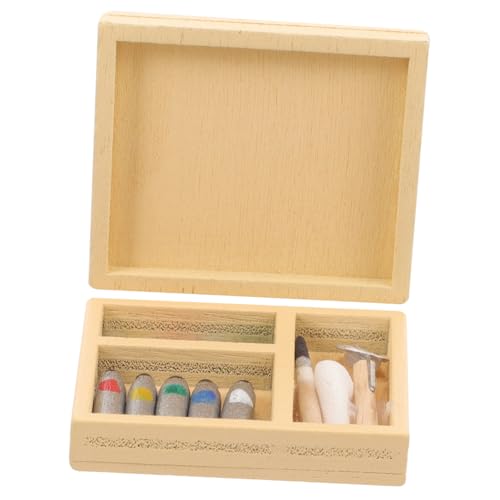 UPKOCH Miniatur Holz Aquarellfarbe Box Puppenhaus Zubehör Realistisches Malset Details Bastelbedarf Dekoration für DIY Puppenhaus Sammlung von UPKOCH