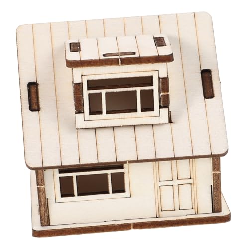 UPKOCH Miniatur Holzhausmodell Tiny Homes Miniatur Gebäudemodell Szenenmodell Puppenhausbau Holz Zum Basteln Miniaturgebäude Mini Zimmerbausatz Hausbausatz Beige von UPKOCH
