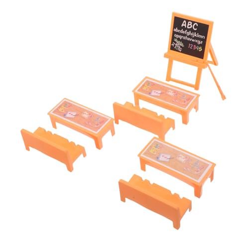 UPKOCH Miniatur Schulset mit Schreibtisch und Tafel Stabile Kunststoff Puppenmöbel für Kreatives Rollenspiel zu Hause und Kindergarten Einfach Montierbar Interaktives Lernspielzeug von UPKOCH