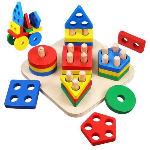 UPKOCH Montessori Holz Bauklötze Teilig Farbsortierspielzeug für Junge Mädchen Lernspielzeug Form und Farbenerkennung Motorische Ab Jahr Sicher Lackiert von UPKOCH