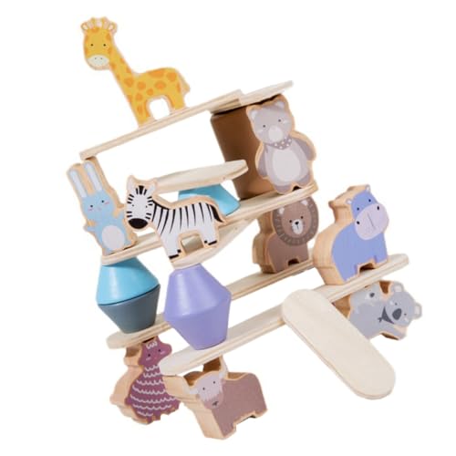 UPKOCH Multifunktionales Holz Balance mit Bunten Tierblöcken Pädagogisches Lernspielzeug für Kleinkinder Kreativität Feinmotorik und Hand Auge Koordination von UPKOCH