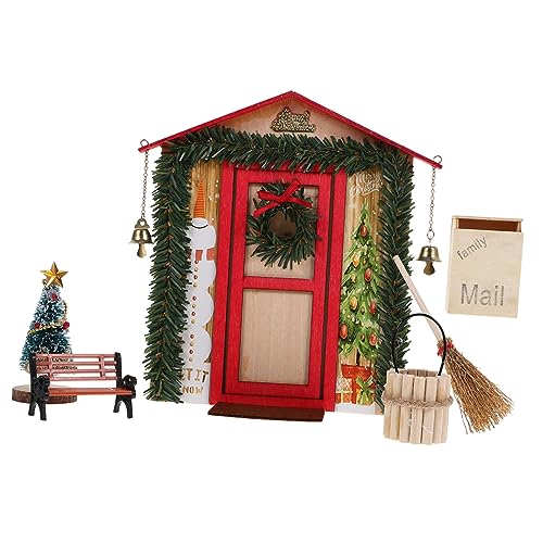 UPKOCH Puppenhaus Tür Weihnachtsornament Rote Miniatur Haustür Deko Detailreich Verarbeitet Einfach zu Montieren Festliche Puppenhaus Szene Zubehör Lebendige Weihnachtsstimmung für von UPKOCH