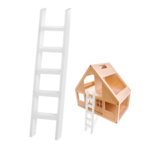 UPKOCH Puppenhaus Zubehör Weiß Dekorative Kleine Holztreppe für Miniaturhaus Innenmodell Handgefertigte DIY Leiter Stilvolles Puppenhaus Trittleiter Accessoire von UPKOCH