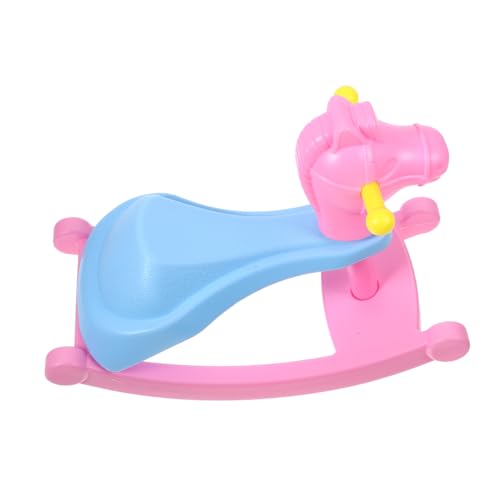 UPKOCH Puppenzubehör Mini Schaukelpferd Miniatur Schaukelpferd Puppenhausmöbel Schaukelpferd Ornament Puppenhauszubehör Rollenspiel Szene Requisite Rosa Kunststoff von UPKOCH