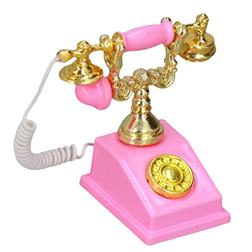UPKOCH Simuliertes Telefon für kinderspielzeug Telefon Retro Styles min Telefonmöbel Zubehör für Puppenhäuser Miniatur-Zeug Zinklegierung Rosa von UPKOCH