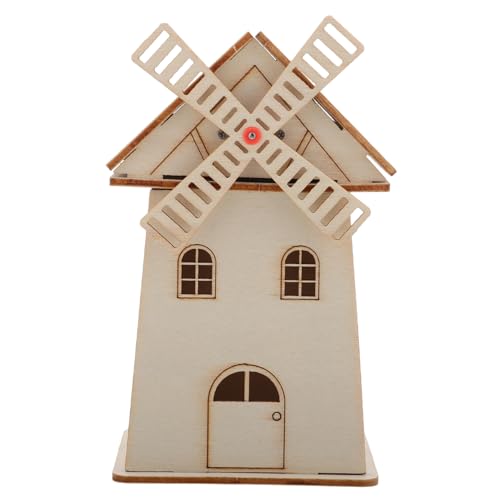 UPKOCH Solarbetriebenes Windmühlenhaus Modell aus Holz DIY Windmühlen für Kreatives Lernspielzeug Nachhaltige Solarmontage Handgefertigte Deko für Schreibtisch und Büro von UPKOCH
