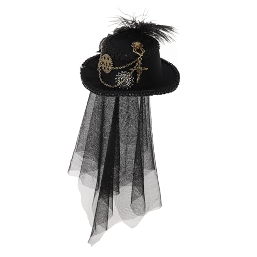 UPKOCH Steampunk-zylinder Zylinderhut Mit Schleier Dampfpunk Steampunk-accessoire Halloween-zylinder Brennender Mannhut Steampunk -schmuck Steampunk -kostümzubehör Black Wolle von UPKOCH