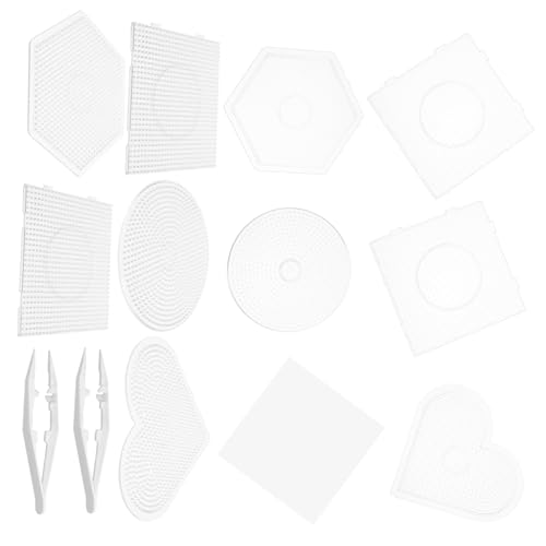 UPKOCH Teiliges Bügelperlen Steckbrett aus Bruchsicherem Kunststoff mit Runden Quadratischen Sechseckigen und Herzförmigen Vorlagen Clips und Bügelpapier für Kreatives DIY Basteln mit von UPKOCH