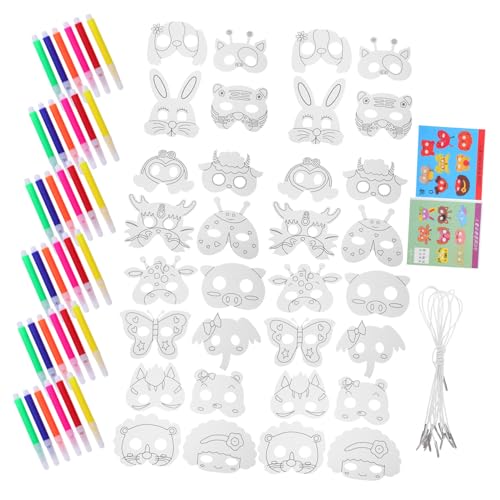 UPKOCH Tiermasken zum Bemalen Kinderparty Papiermasken mit Stiften Wiederverwendbar und Kinderfreundlich für Halloween Karneval Geburtstag Bastelset DIY Kostüm von UPKOCH