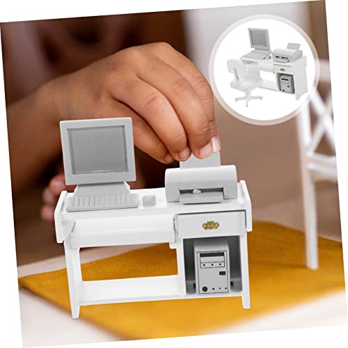 UPKOCH Weißes Puppenhaus Möbel Zubehör mit Computer Tastatur Drucker für Basteln und Mikro Szene Dekoration von UPKOCH