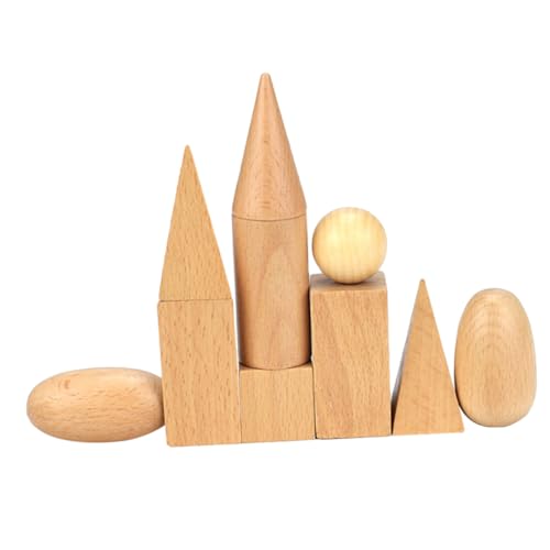 UPKOCH Kind Bausteine Geometrische 3D-körper Montessori-Spielzeug Aus Holz Geometrische Feste Formen Mathe-Spiele-blöcke 3D Geometrische Formen Geometrische Feste Blöcke Bambus Puzzle von UPKOCH