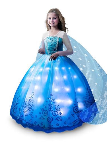 UPORPOR Prinzessin Kleid Mädchen, Halloween Ice Prinzessin Kostüm Mädchen, Karneval Verkleidung für Kinder Cosplay Party Weihnachten Fest Geburtstag, Blau 150 von UPORPOR