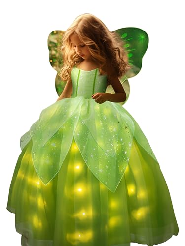 UPORPOR Leuchtendes Mädchen Halloween Kostüm für Kleinkinder, Feenkleid und Flügel, grüne Fee, Mädchenkostüm, Prinzessin, Ballkleid für Kinder von UPORPOR