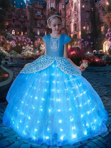UPORPOR LED Leuchtendes Prinzessin Kleid Mädchen, Kinder Prinzessin Kostüm für Karneval Party Cosplay Halloween und Weihnachten Prinzessin Kleid Mädchen Kostüm von UPORPOR