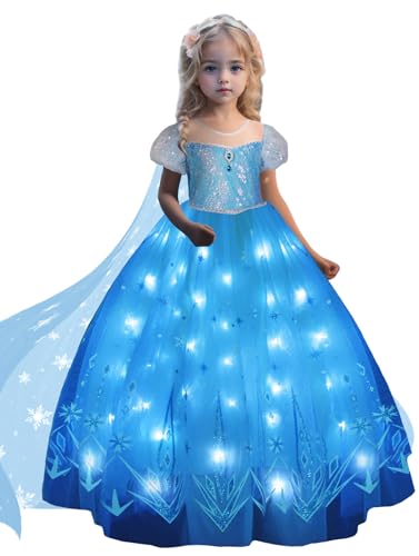 UPORPOR Prinzessin kleid Mädchen - Halloween Prinzessin Kostüm, Karnevalskleid and Weihnachtsoutfit mit LED-Beleuchtung für Mädchen 3-12 Jahre 110 von UPORPOR