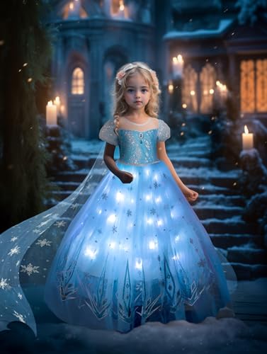 UPORPOR LED Leuchtendes Prinzessin Kleid Mädchen, Halloween Ice Prinzessin Kostüm Mädchen für Kinder, Weihnachtskleid Fee Verkleidung Karneval Cosplay Geburtstags Party von UPORPOR