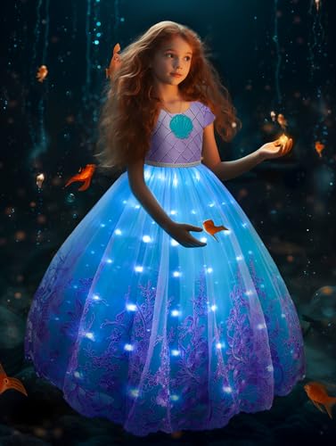 UPORPOR LED Leuchtendes Prinzessin Kleid Mädchen, Teenager Kostüm Mädchen Prinzessin Verkleidung Geburtstag Weihnachten Party Halloween Karneval Cosplay Kleider, Lila-Blau von UPORPOR