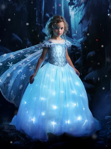 UPORPOR LED Leuchtendes Prinzessin Kleid Mädchen, Halloween Ice Prinzessin Kostüm Mädchen, Weihnachtskleid für Kinder, Verkleidung Fee Karneval Cosplay Geburtstags Party von UPORPOR