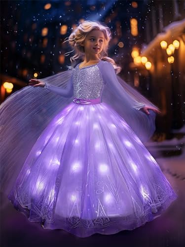 UPORPOR LED Leuchtendes Prinzessinnenkleid für Mädchen, Halloween-Kostüm, Weihnachtskostüm, Kleinkind-Verkleidung für Geburtstagsfeier, Lila von UPORPOR