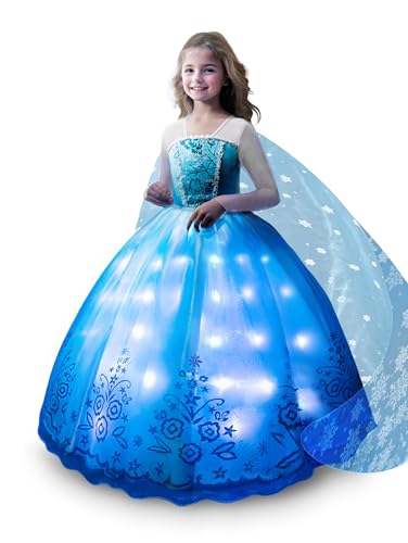 UPORPOR LED Leuchtendes Kostüme Mädchen Kinder Kleid Karneval Schnee Prinzessin Halloween Eis Verkleidung Fee Märchen Verkleiden Party Geburtstag Ballkleid Hochzeit, 100CM von UPORPOR