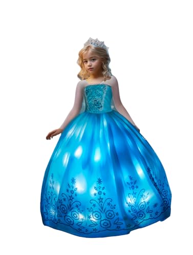 UPORPOR LED Leuchtendes Kostüme Mädchen Kinder Kleid Karneval Schnee Prinzessin Halloween Eis Verkleidung Fee Märchen Verkleiden Party Geburtstag Ballkleid Hochzeit, 150CM von UPORPOR