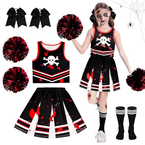 UPZAI Halloween Cheerleader Kostüm Kinder: Horror Cheerleader Kostüm Mädchen - Zombie Cheerleaders Outfit Kinder für Halloween Fasching Carnival Cosplay (130 (7-8 Jahre)) von UPZAI