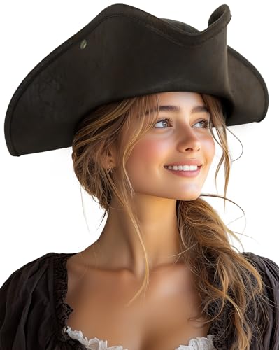 UQJE Authentischer Piratenhut für Damen, Erwachsenen-Leder-Dreisporn-Hut, Halloween, Kolonial-Kostüm-Accessoire, Braun UQJE Authentischer Piratenhut für Damen, Erwachsenen-Leder-Dreisporn-Hut, Halloween, Kolonial-Kostüm-Accessoire, Braun von UQJE