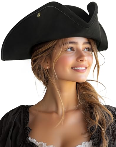 UQJE Authentischer Piratenhut für Damen, Erwachsenen-Leder-Dreisporn-Hut, Halloween, Kolonial-Kostüm-Accessoire, schwarz UQJE Authentischer Piratenhut für Damen, Erwachsenen-Leder-Dreisporn-Hut, Halloween, Kolonial-Kostüm-Accessoire, schwarz von UQJE