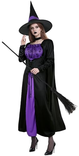 UQJE Damen Hexenkostüm Halloween Gothic Hexenkleid mit Hexen Umhang und bösen Hexen Hut - XXL von UQJE