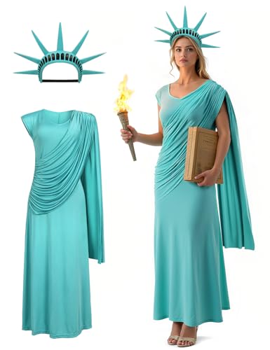 UQJE Freiheitsstatue Kostüm für Damen, Freiheitsstatue, Krone, Halloween, Cosplay, Kostüme, Zubehör, Grün , L von UQJE