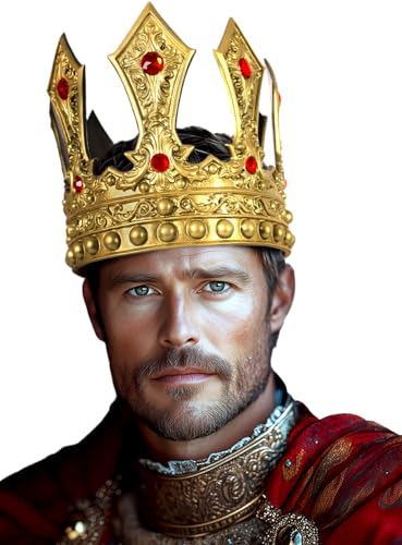 UQJE Königskrone für Herren, verstellbar, mittelalterlich, Königskrone, Halloween, Renaissance, königliches Zubehör, Gold von UQJE