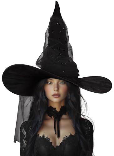 UQJE Schwarzer Hexenhut für Damen, Netz, Hexenhut, Halloween-Kostüm, 61 cm UQJE Schwarzer Hexenhut für Damen, Netz, Hexenhut, Halloween-Kostüm, 61 cm von UQJE