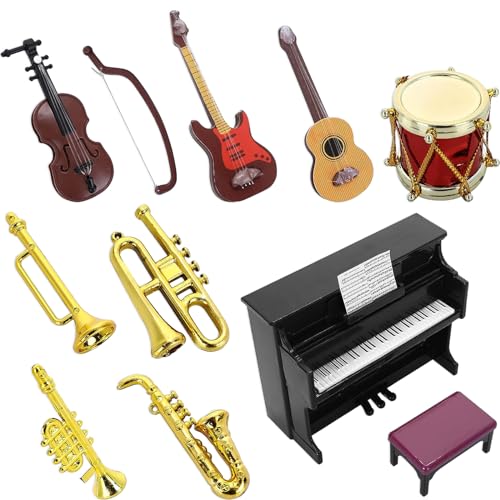 UQTUKO Miniatur Musikinstrumenten Set, 11Pcs Miniatur Puppenhaus Zubehör 1:12 Miniatur Puppenhaus Musikinstrument aus Geige Klavier Trompete Saxophon E-Gitarre für Puppenhaus Mini Musikzimmer UQTUKO Miniatur Musikinstrumenten Set, 11Pcs Miniatur Puppenhaus Zubehör 1:12 Miniatur Puppenhaus Musikinstrument aus Geige Klavier Trompete Saxophon E-Gitarre für Puppenhaus Mini Musikzimmer von UQTUKO