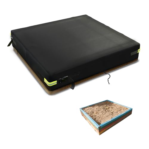 Sandkasten Abdeckung 600D Oxford-Stoff PVC-Beschichtung Wasserdicht Regenfest Anti UV Sandkastenabdeckung GardenMöbel Sandkästen Abdeckplane Mit Kordelzug und Schnappband (Schwarz, 150x150x20cm) von UQXSTAR