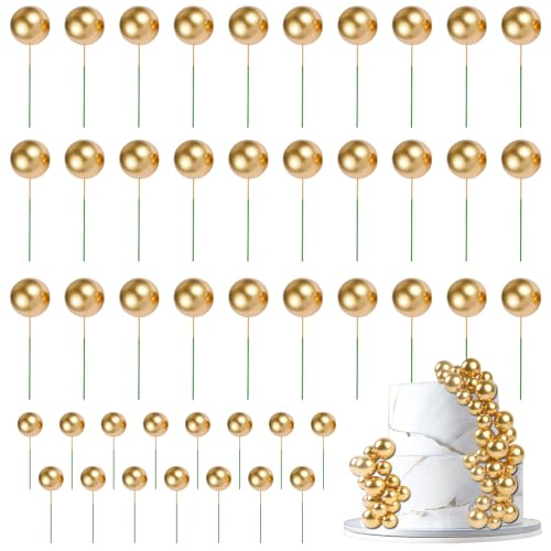 URAQT 45 Stück Tortendeko Kugeln Cake Topper, Dekorationen Ballon Cupcake Tortenaufleger, Mini-Ballons Tortenaufleger für Geburtstag Party, Cake Topper DIY Tortendeko Hochzeit (Gold) von URAQT