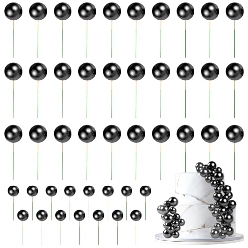 URAQT 45 Stück Tortendeko Kugeln Cake Topper, Dekorationen Ballon Cupcake Tortenaufleger, Mini-Ballons Tortenaufleger für Geburtstag Party, Cake Topper DIY Tortendeko Hochzeit (Schwarz) von URAQT