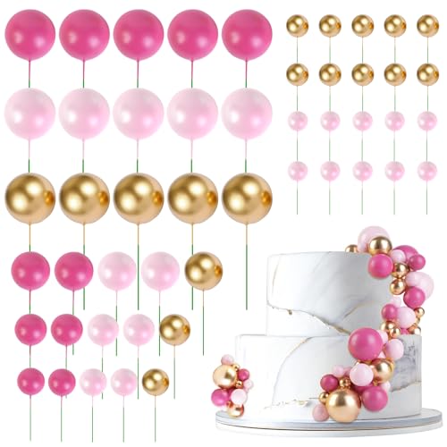 URAQT 50 Stück Tortendeko Kugeln Cake Topper, Dekorationen Ballon Cupcake Tortenaufleger, Mini-Ballons Tortenaufleger für Geburtstag Party, Cake Topper DIY Tortendeko Hochzeit(B2) von URAQT