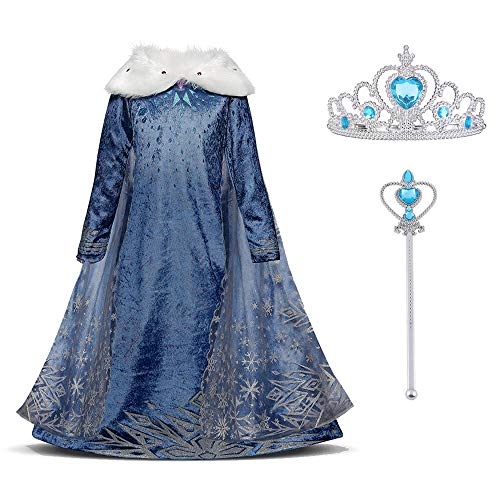 URAQT Anna Kostüm Mädchen, Anna und Elsa Kleid mit Krone und Zauberstab, Anna Kostüm Kinder Prinzessin Cosplay für Karneval Verkleidung Hochzeit Halloween Party (130CM) von URAQT