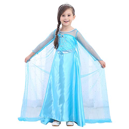 URAQT Kleid Prinzessin Kostüm Kinder Mädchen, Kleid Kinder Prinzessinenkleid für Weihnachten Verkleidung Karneval Party Halloween Größe,110CM von URAQT