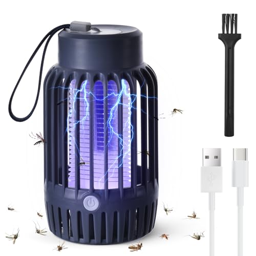 URAQT Insektenvernichter Elektrisch, Mückenlampe Mückenfalle elektrische Mit LED-Licht, Wiederaufladbarer Fliegenfalle Elektrisch Fliegenfänger innenbereich, Insektenfalle für Innen und außen(Grau) von URAQT
