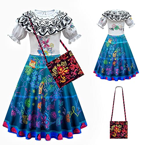 URAQT Mädchen Kleid, Mädchen Kostüm Kinder, Mädchen Prinzessin Kleid, Dress Cosplay Kostüm Princess Dress mit Tasche for Girls Halloween Cosplay Outfits (100) von URAQT
